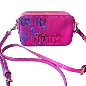 Versace Jeans Couture Pink Purple Small Double Zip Crossbody Camera Purse Bag